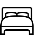 Simple black and white line drawing of a bed with a headboard, mattress, and two pillows.