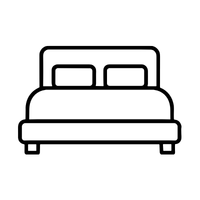 Simple black and white line drawing of a bed with two pillows, viewed from the front, on a white background.