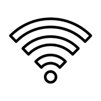 A black and white Wi-Fi symbol with three curved lines radiating upward from a small filled circle, representing a wireless internet connection.