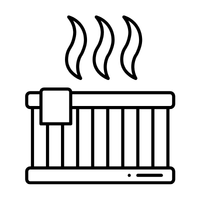 Line drawing of a hot tub with steam rising above it and a towel draped over the edge.